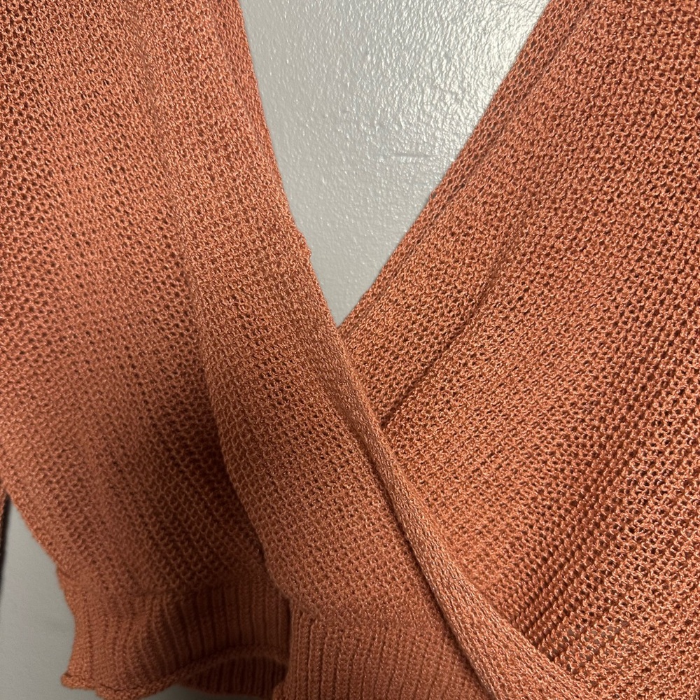 Forever 21 Rust Orange Knit Wrap Sweater Top V-Neck L - Picture 4 of 7